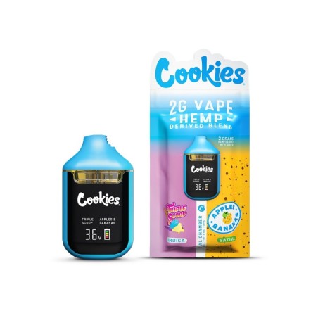 DUAL CHAMBER VAPE HEMP DERIVED 2MG TRIPLE SCOOP & APPLES AND BANANAS COOKIES